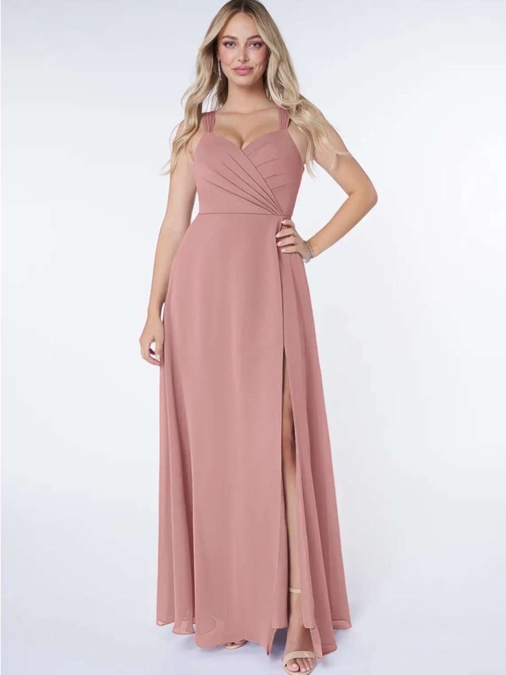 Azazie Nahrin
Dusty Rose A-Line V-Neck Pleated Chiffon Dress